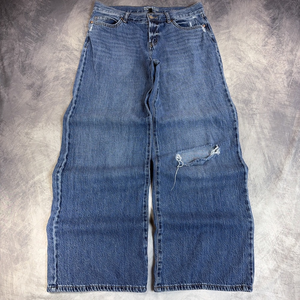 Rewash Wide Leg Jeans Womens 7 Blue Distressed Mid Rise Relaxed Denim